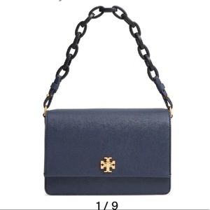 Tory Burch Kira Leather Shoulder Bag in Royal Navy